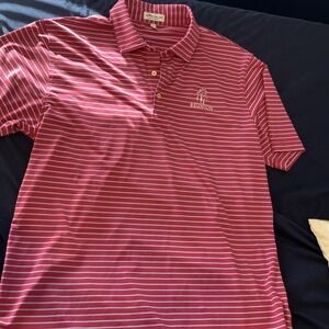 Peter Millar Summer Comfort Golf Polo Shirt Mens Size L Pink Blue Striped